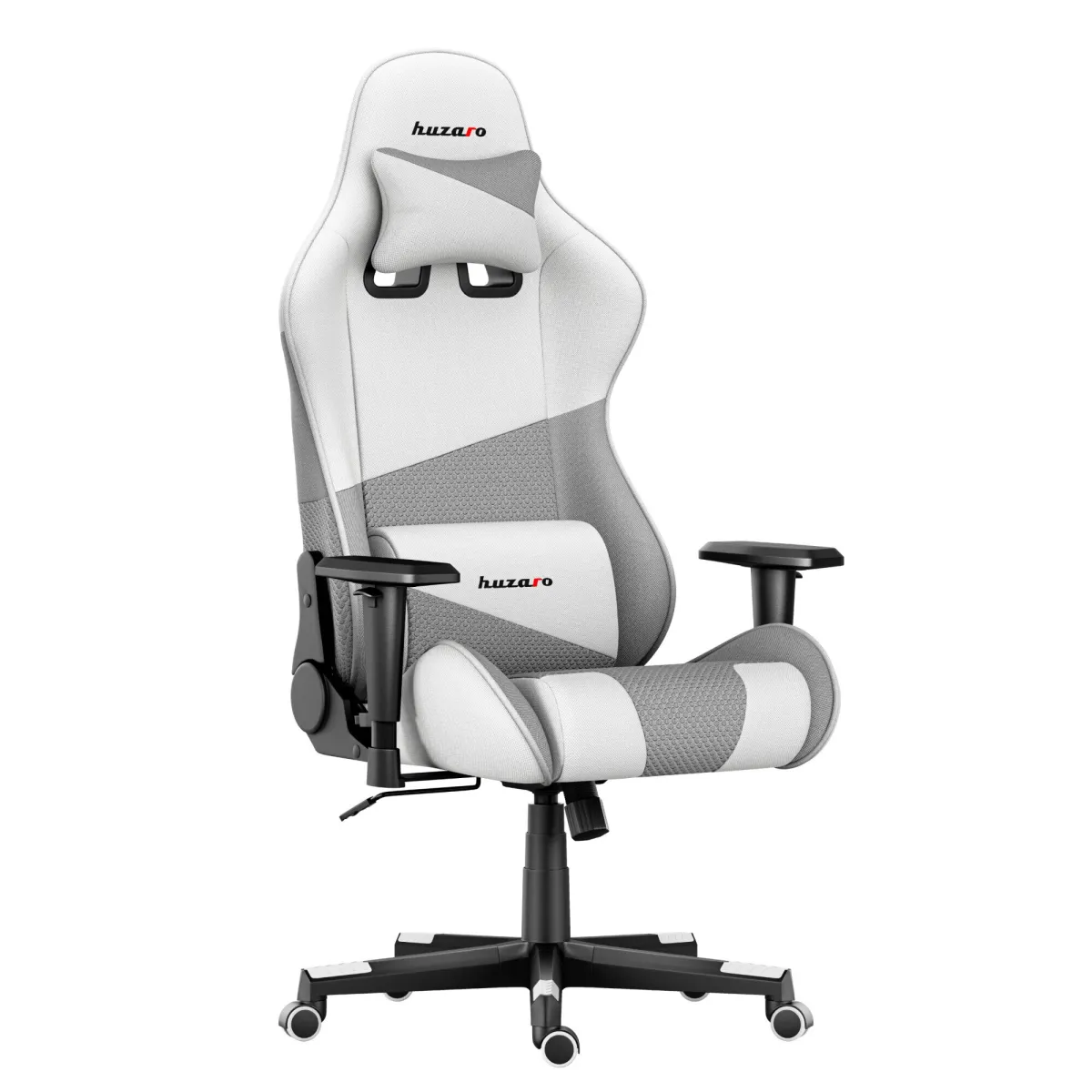 Gaming szék, Huzaro Force 6.2, Állítható Karfak, Állítható Ágyéki láb + Nyakpárna, Mesh, 130 Kg, Fehér/Szürke
