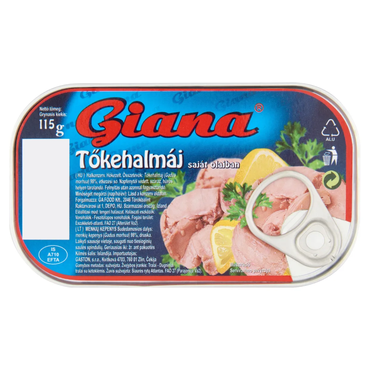 Giana tőkehalmáj saját olajban, 115 g