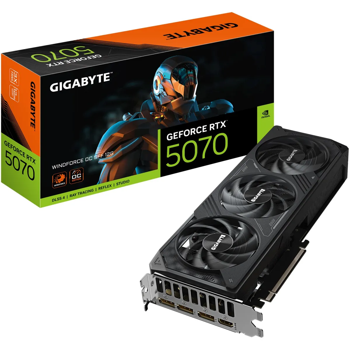 Gigabyte RTX5070 WINDFORCE OC SFF 12G videókártya, nVidia GeForce RTX™ 5070, PCIE, 12GB, GDDR7, 192bit, GPU:2542MHz, RAM:28000MHz, aktív hûtés, 1xHDMI 2.1b, 3xDisplayPort 2.1b, gamer