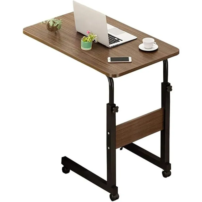 Gurulós laptop asztal, állítható, modern, BADU, magasság 68-83cm, fekete, barna, asztallap méret 60x40 cm
