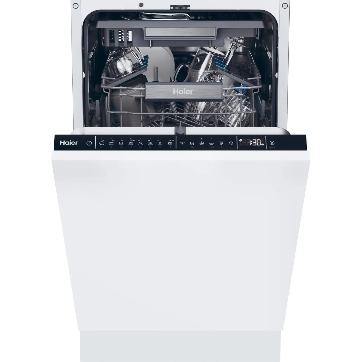 Haier XI1C3TB2FB, Beépíthető mosogatógép, 11 szett, 8 program, Inverter motor, WiFi, Aquastop, Automata ajtónyitás, Terhelésérzékelő, Szennyezettség-érzékelő, C energiaosztály, 45 cm