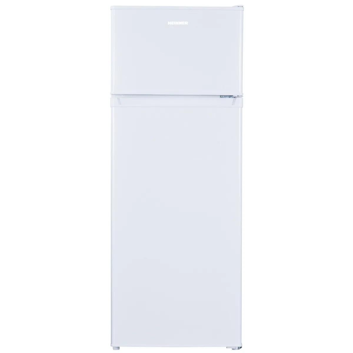 Heinner HF-H2206F+ kombinált felülfagyasztós hűtőszekrény, F energiaosztály, 206 L, LED lámpa, 3 hűtőszekrény üvegpolc, M: 143 cm, Fehér