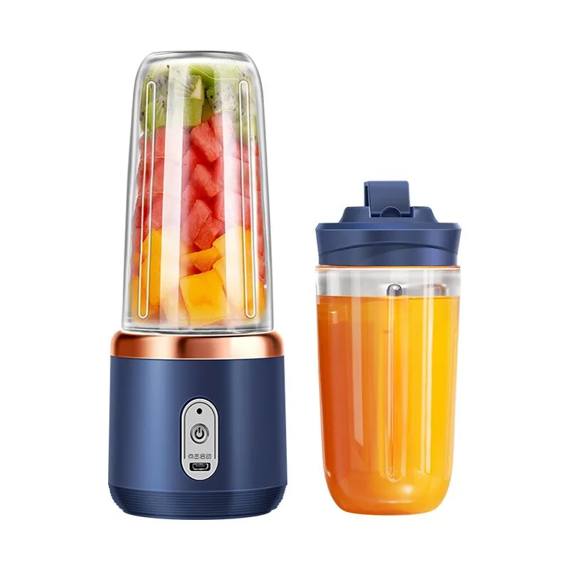 Hordozható turmixgép shake-ekhez/turmixokhoz, 6 db 3D penge, USB újratölthető, 40 W, kék, 400 ml