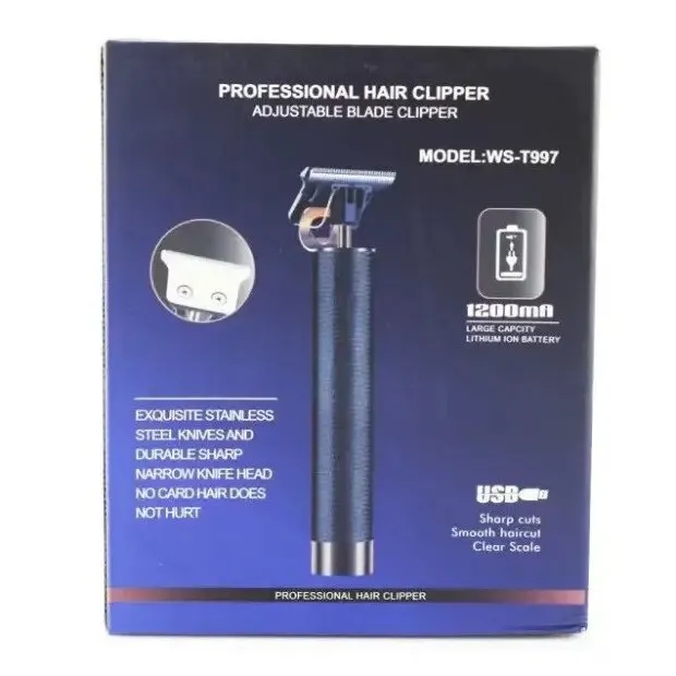 HOZRO elektromos hajvágó, WS-T997, szénacél T-pengével és tartozékokkal, USB töltés, 1200 mA - kontúrozáshoz, formázáshoz és száraz borotválkozáshoz, fekete