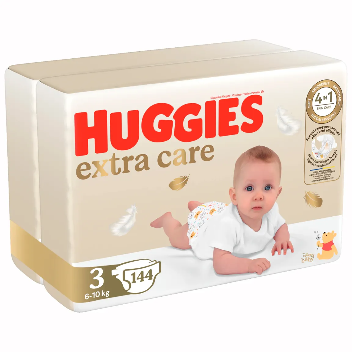 Huggies Extra Care pelenka 3, 6-10 kg, havi pelenkacsomag, 144 db