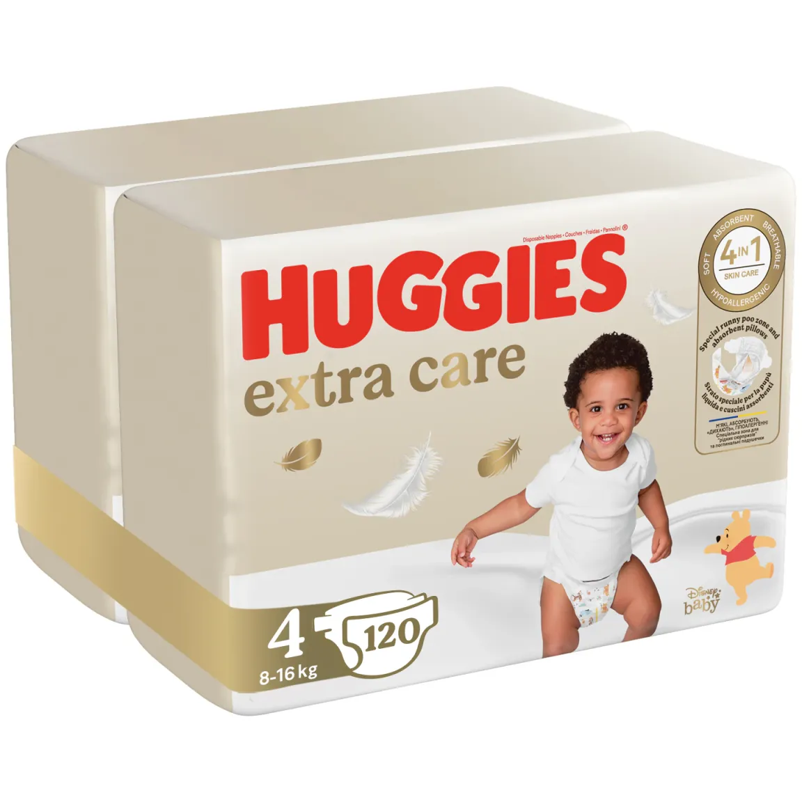 Huggies Extra Care pelenka 4, 8-16 kg, havi pelenkacsomag, 120 db