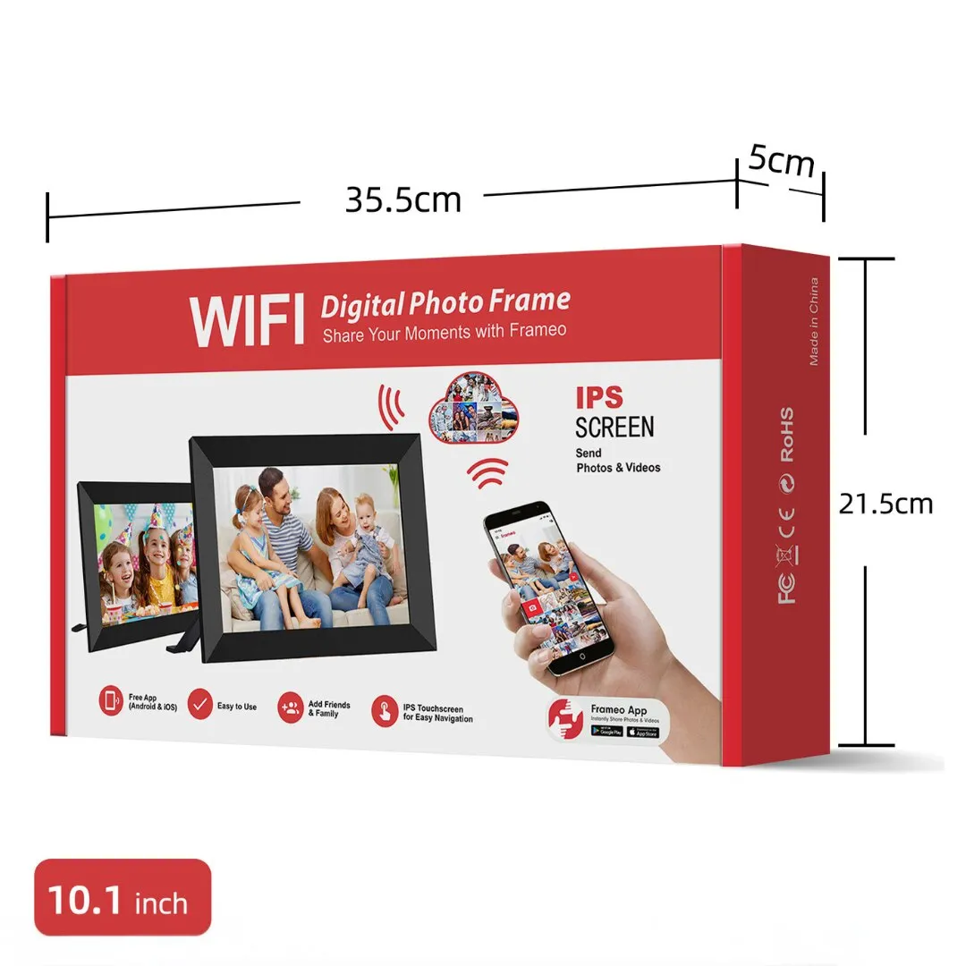 INOMEVIX digitális képkeret, Wi-Fi, 32 GB memória, 1 GB RAM, érintőképernyő, 10,1 hüvelykes, 2x2 W hangszórók, HD IPS 1280x800 felbontás, Frameo alkalmazás, Automatikus elforgatás, Videó formátum 1080p/60fps MP3/MP4 támogatással