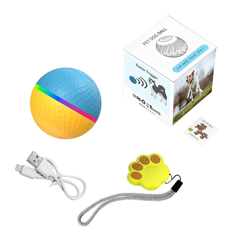 Intelligens interaktív játéklabda kutyáknak, JESWO, USB, sárga/kék