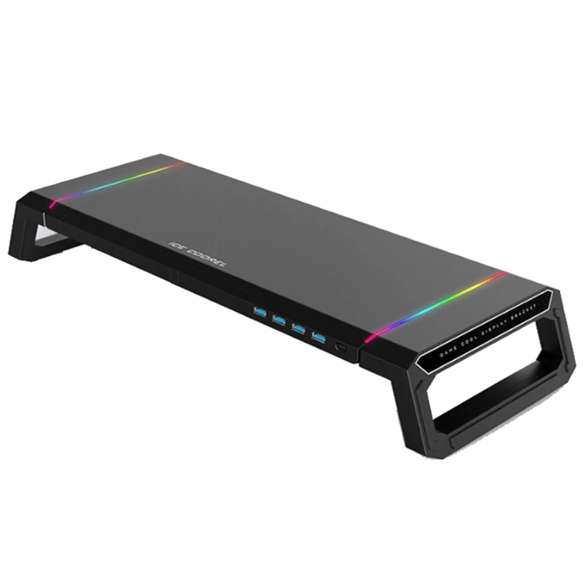 JFYU 4 USB 3.0 portos RGB monitorállvány, 3 állítható hosszúságú, ergonómikus kialakítás, 66 font, fiókkal és telefontartóval