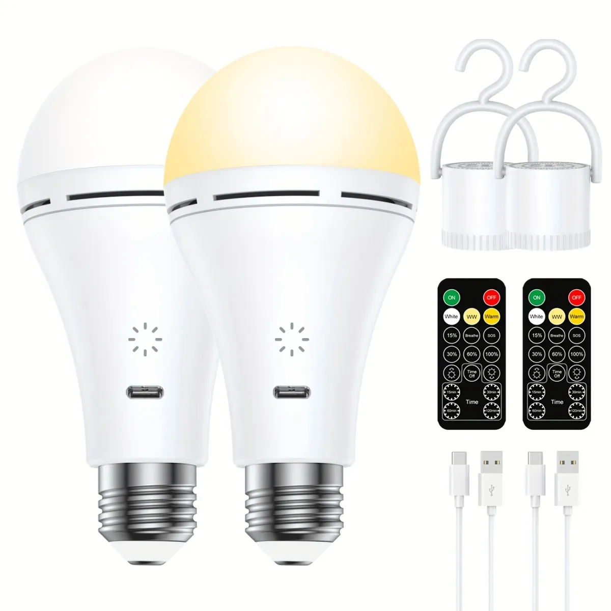 Újratölthető LED izzók távirányítóval, 2000mAh, 3 színhőmérséklet, 2 db-os készlet