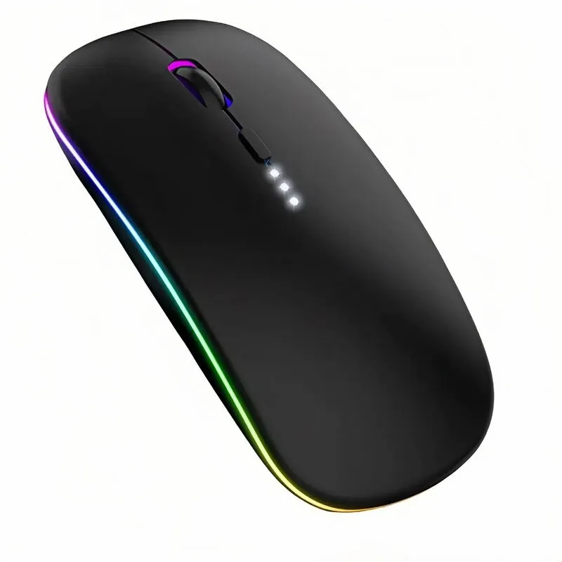 Újratölthető vezeték nélküli egér, csendes kivitel, Bluetooth 5.2, USB vevő, fekete