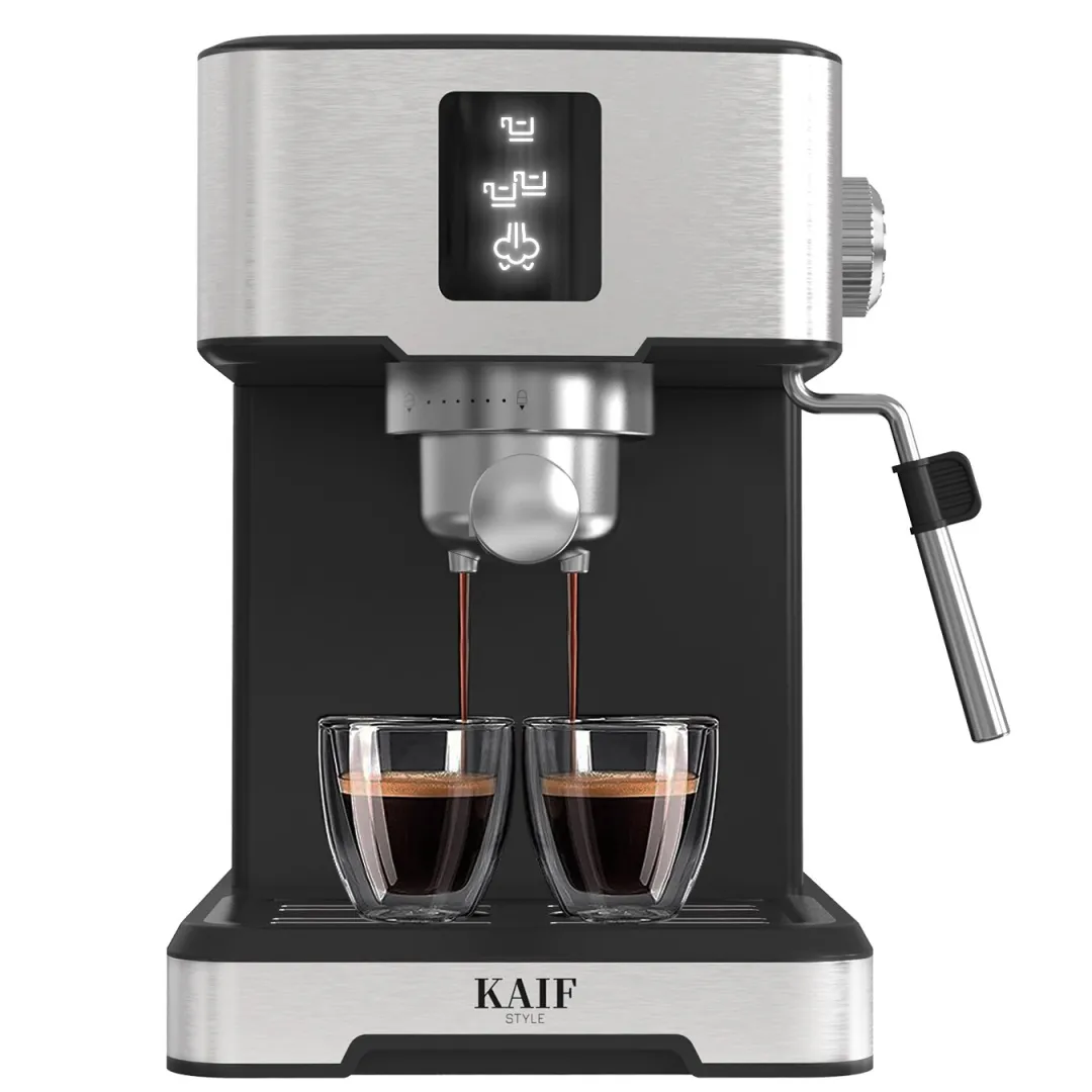 Kaif Style 3 az 1-ben Manuális kávéfőző, Nespresso kapszula/őrölt kávé/kávépárna, 20 bar, 1400 W, azonnali előmelegítés 20 másodpercig, programozható, automatikus vízkőtelenítés, hab/forró víz, 1,5 liter, Rozsdamentes acél /ABS, Ezüst
