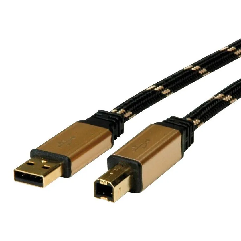 Kábel Roline 11.02.8802 SS000530, USB2.0 AB, 1,8 m, Arany, nyomtatóhoz, eszközökhöz