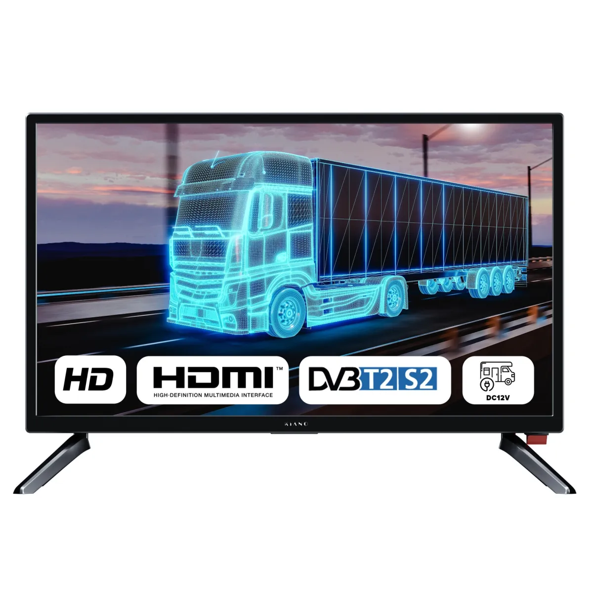 Kiano Slim televízió, 19" LED HD, Autós töltő, HDMI USB, Dolby Audio, DVB-T2/S2 tuner, Fekete