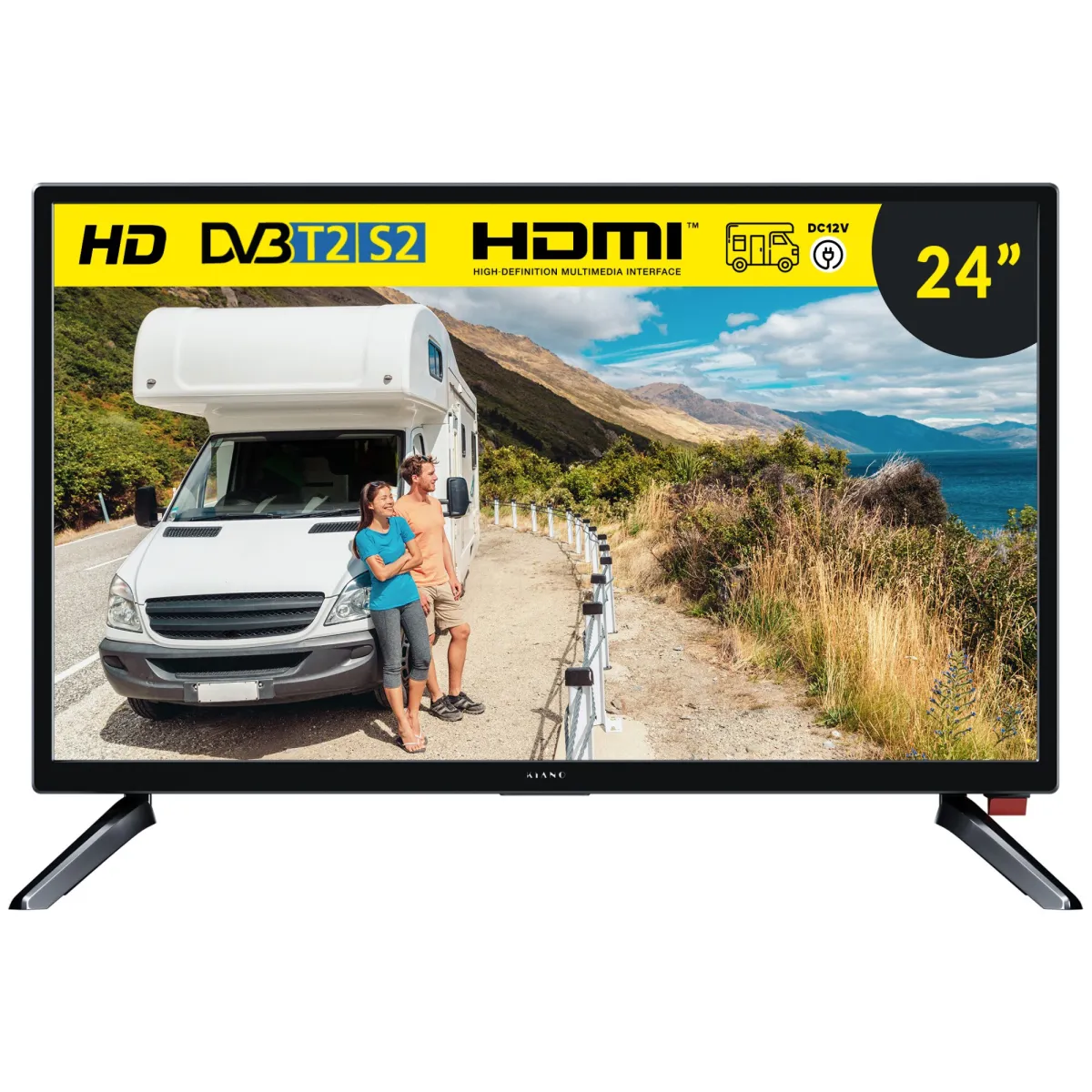 Kiano televízió, 24" DLED HD, 60 cm, DVB-S/S2, ATV/DVB-C/T/T2, F energiaosztály, fekete