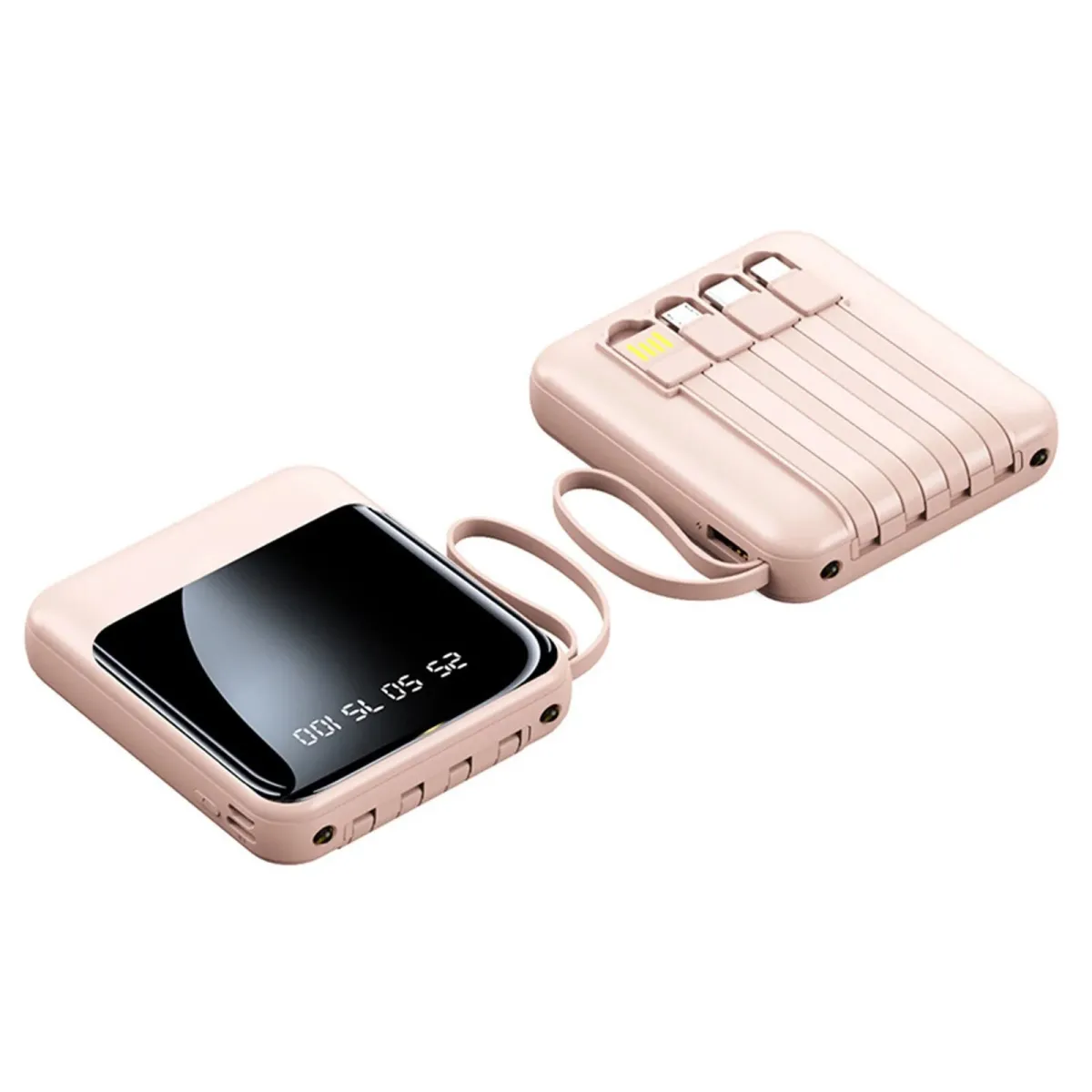 Kiegészítő külső akkumulátor, Axroad Mall, 20000mAh, 4 az 1-ben hordozható mágneses tápkábellel, Gyorstöltés, LED digitális kijelző, beépített zseblámpa, Fél képernyő, Samsung, iPhone, LG, Huawei, Rózsaszín kompatibilis