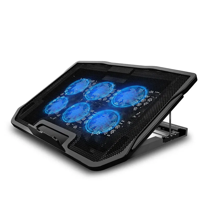 Laptop hűtő, 6 ventilátorral, dupla USB, hőelvezetés, csúszásmentes, KINSI, fekete