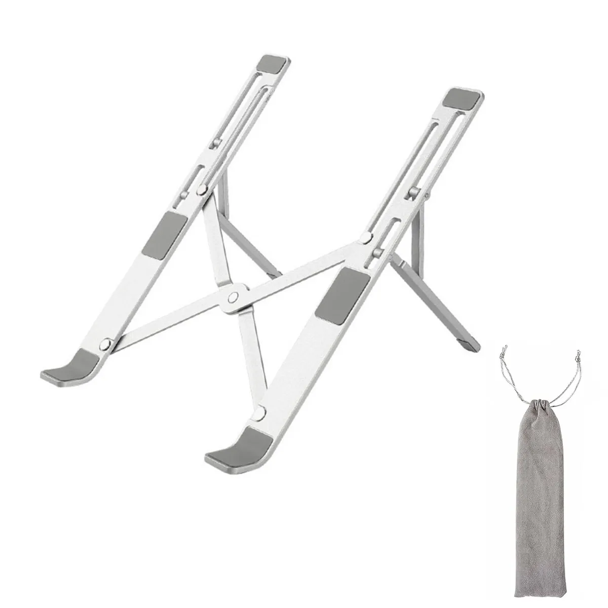Laptop állvány, Hggzeg, összecsukható, 6 szögben dönthető, rozsdaálló, csúszásgátló, ergonómikus kialakítás, hőelvezetéssel, minden 17 hüvelykes laptoppal kompatibilis, fém/szilikon, 19*25*13 cm, ezüst/szürke