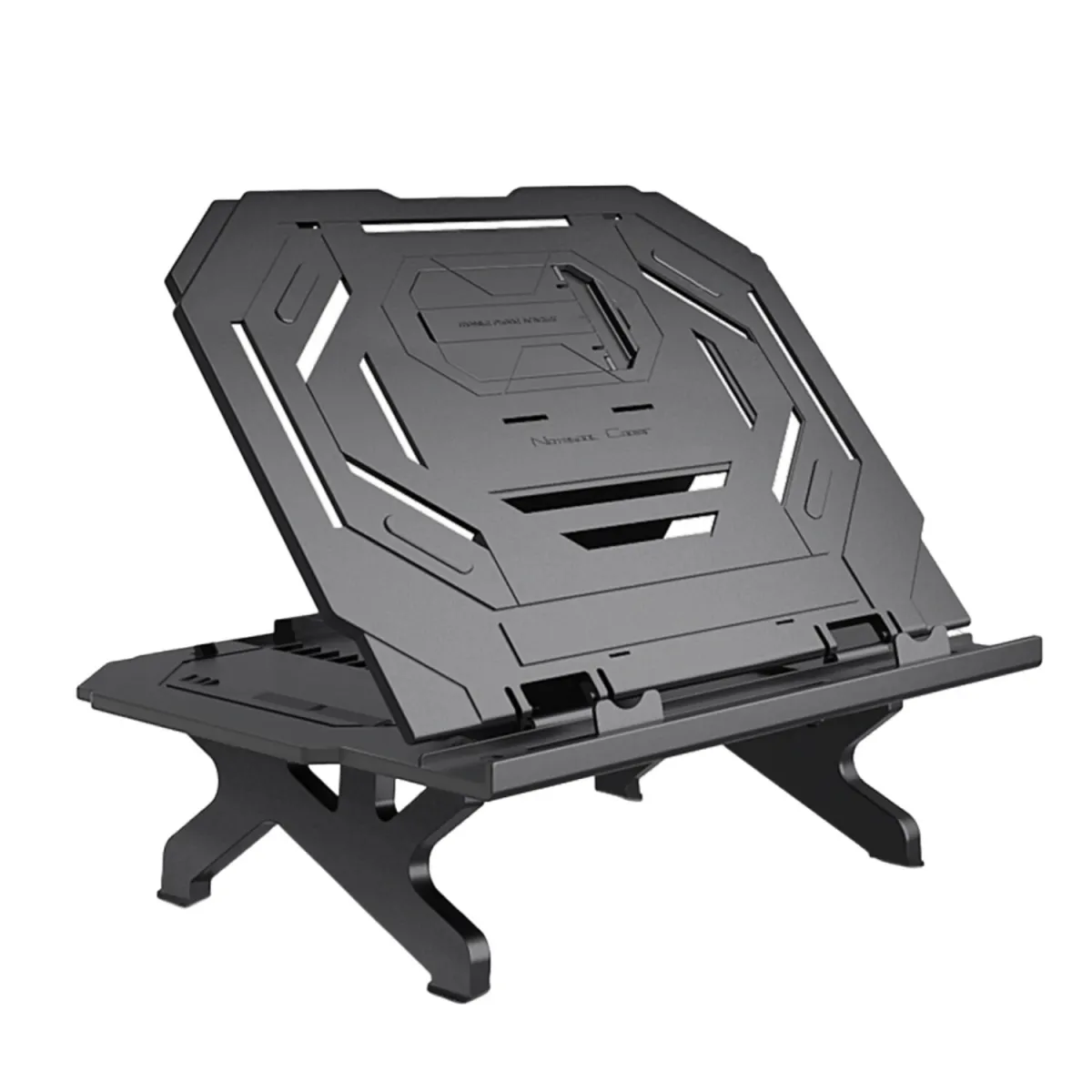 Laptop állvány, Mobiltelefon tartóval, Állítható magasságú, Ergonomikus, Összecsukható, Levehető, 12-17" fekete