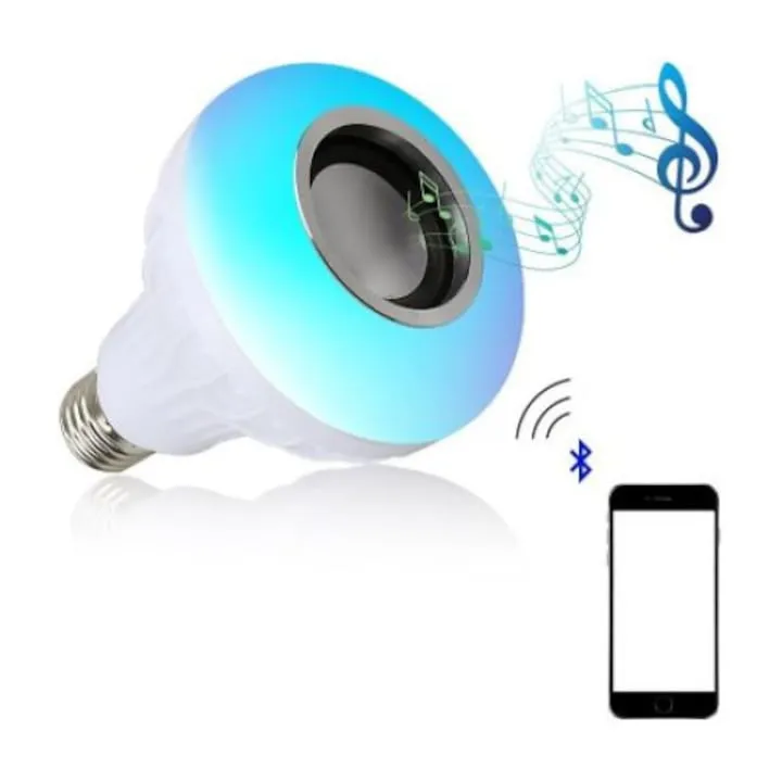 LED izzó Macvi diffúzorral, normál foglalattal, 12 W-tal, Bluetooth-szal és távirányítóval