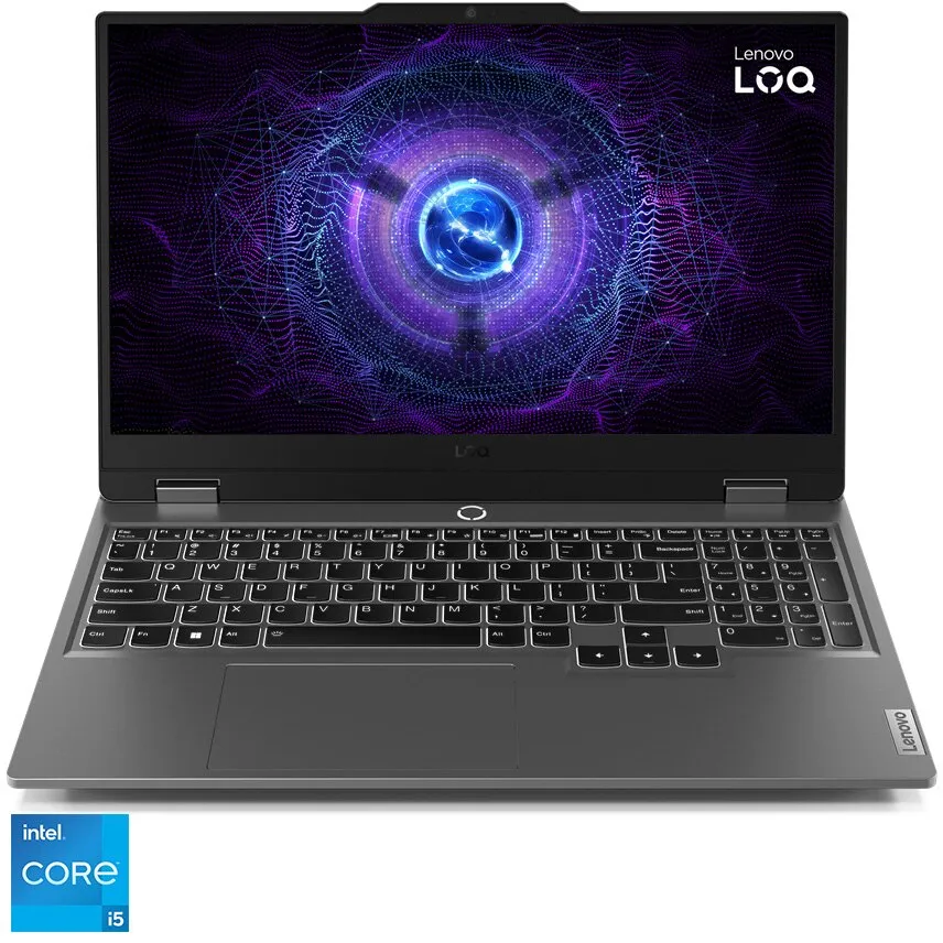 Lenovo LOQ 15IAX9 gaming laptop,15.6", FHD, IPS, 144Hz, Intel® Core™ i5-12450HX, 2x12GB, 1TB SSD, NVIDIA® GeForce RTX™ 3050 6GB GDDR6, NoOS, Nemzetközi angol billentyűzet, Szürke