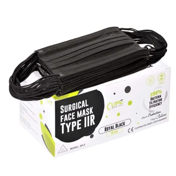 Lime Medical 50 darabos orvosi sebészeti maszk készlet, 4 rétegű, full color intenzív fekete