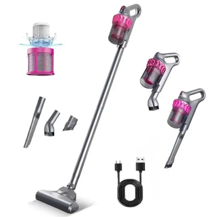 Álló porszívó, vezeték nélküli, többfunkciós, 3 sebesség, 100 W teljesítmény, hatékony portisztítás, 30-45 perc autonómia, kanapékhoz és szűk helyekhez való tartozékokkal, fekete/lila