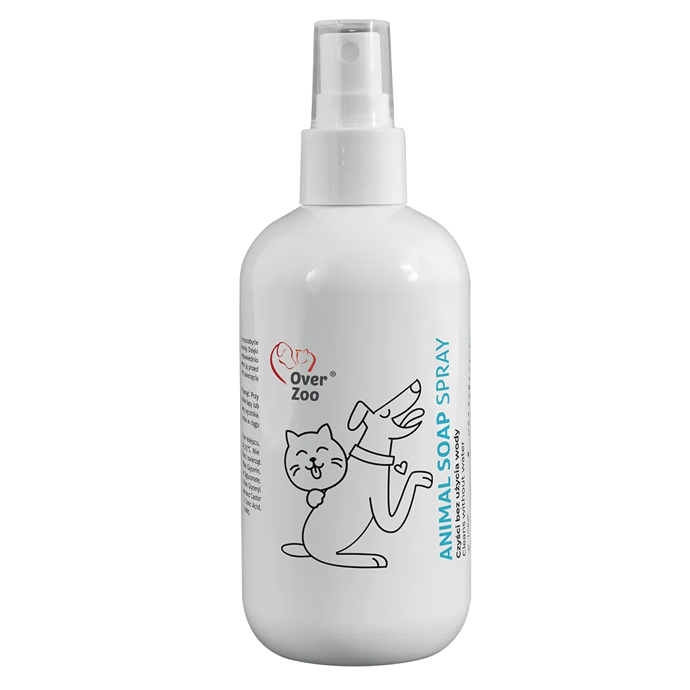 Mancs- és szőrtisztító spray öblítés nélkül kutyáknak és macskáknak, Over Zoo Animal Soap Spray, 250ml