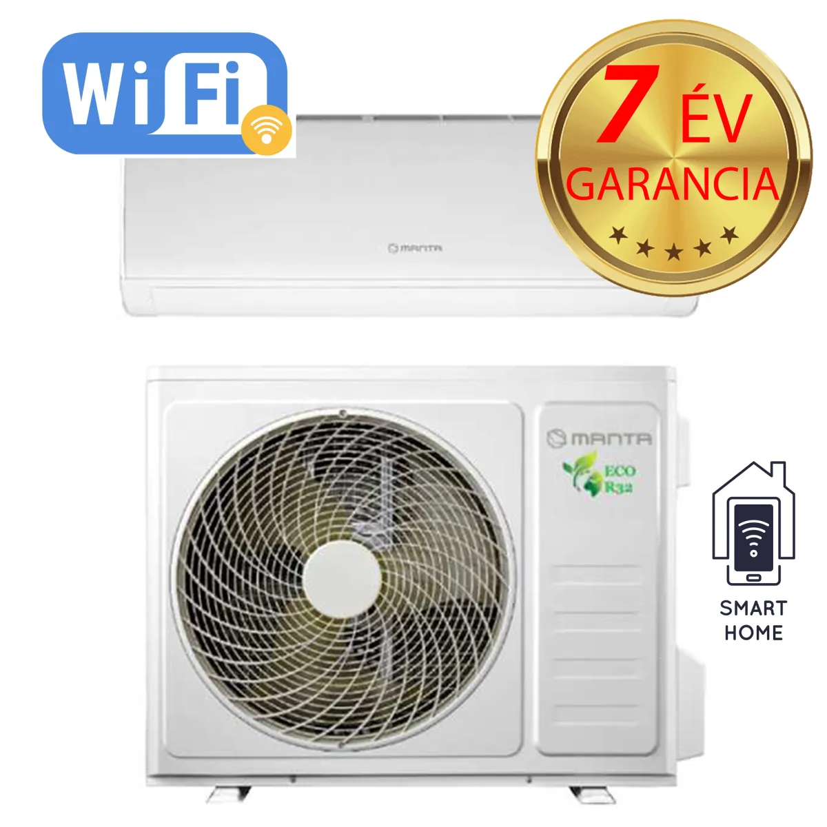 Manta inteligens klíma hűtő-fűtő légkondicionáló S R32 3.5kW, WIFI, csepptálca fűtés, -25 °C-ig fűt