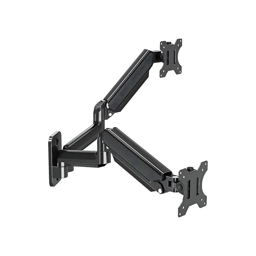 Monitor fali tartó, dupla kar, két monitorhoz, 9 kg-ig, beépített gázrugó, VESA szabvány, 13"-tól 32"-ig fekete, pivot funkció, irodákba és raktárakba, HDWR SolidHand-CGW02
