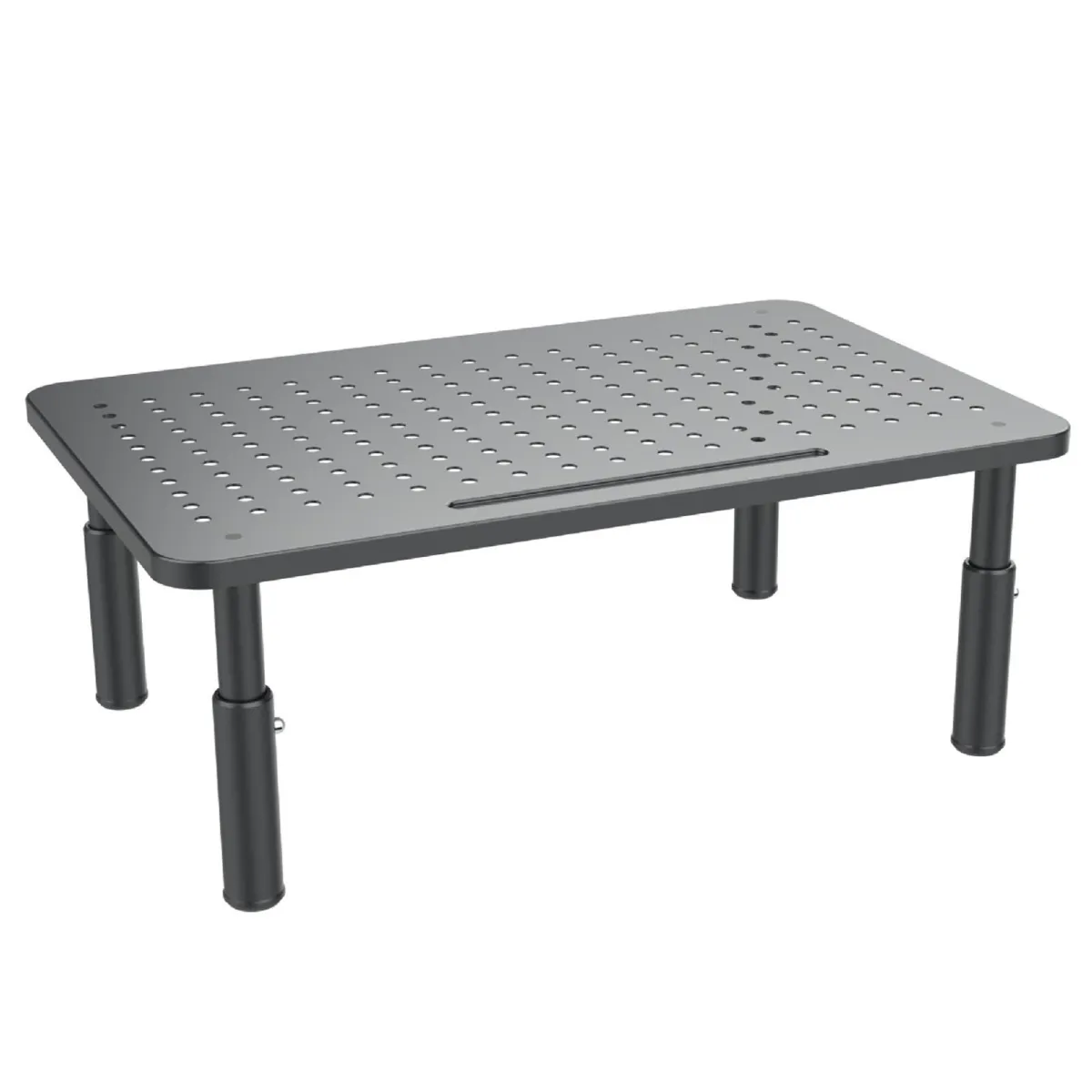 Monitorállvány, SINBINTA, 3 állítható magasságú, perforált a szellőzéshez, Robusztus és nyomásálló, Könnyen felszerelhető, Ergonomikus, Számítógéphez, laptophoz, nyomtatóhoz, televízióhoz, Fém, 370x235mm, Fekete