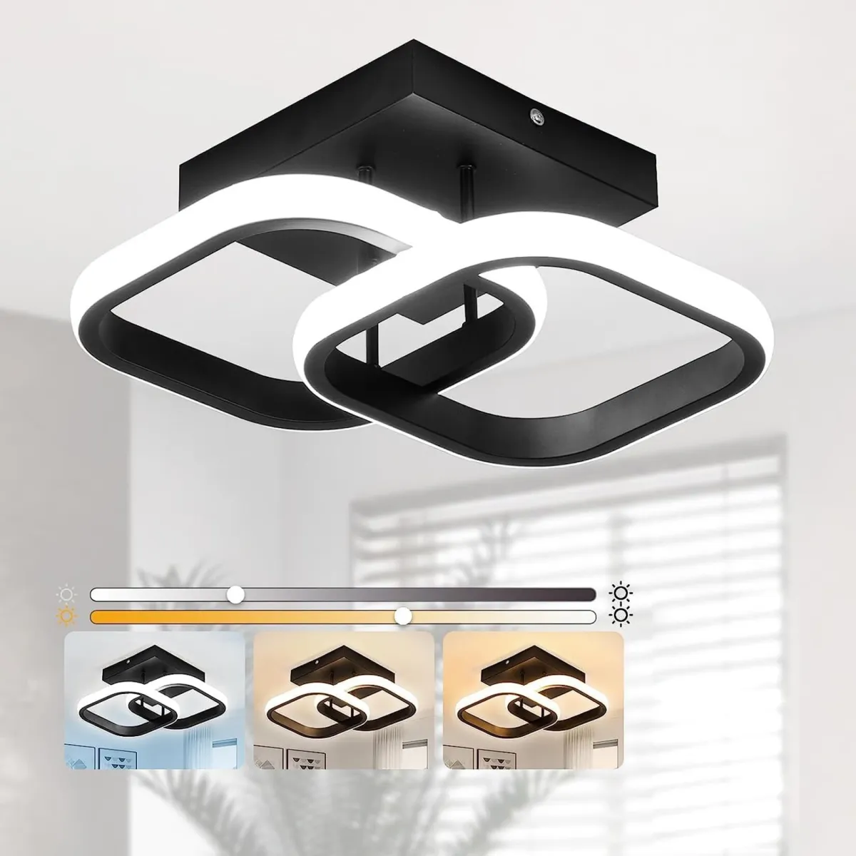 Morovan 22W LED mennyezeti lámpa, modern design, fekete, 30x30cm, nappali, hálószoba, előszoba használatra