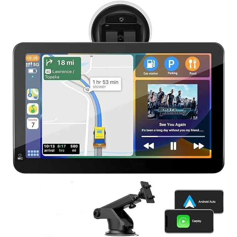 MOSMAOO Apple Carplay/Android Auto multimédiás rendszer, érintőképernyő, 7 hüvelykes Full HD, Bluetooth, Mirror Link/TF kártya/USB/AUX, fekete