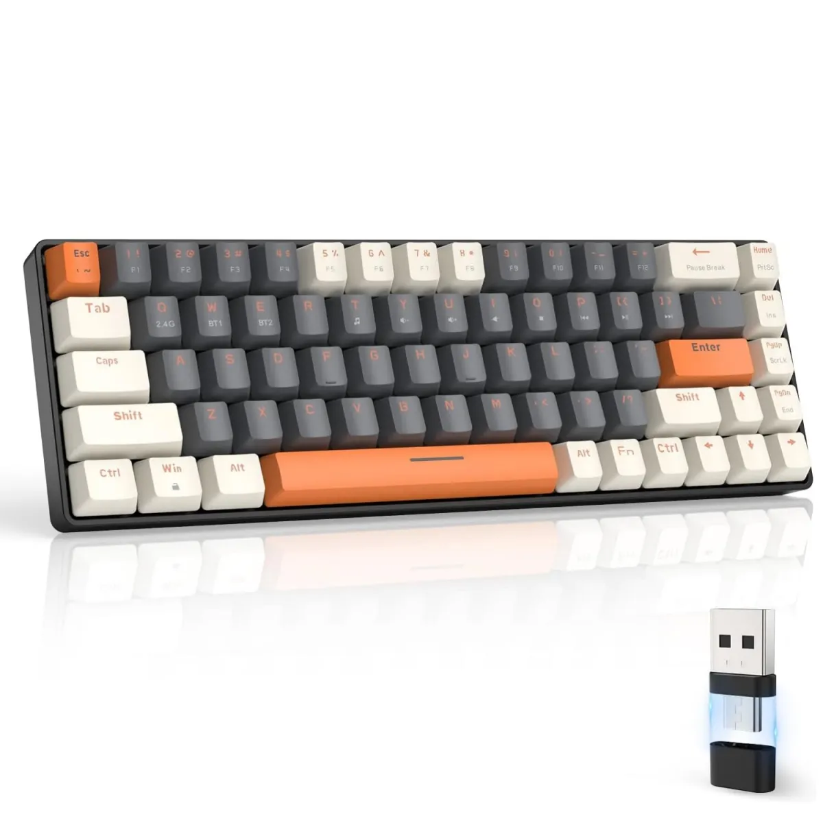 MOSMAOO® mechanikus játékbillentyűzet, USB Type-C, vezeték nélküli billentyűzet, Bluetooth, kettős módú csatlakozás, fehér/szürke
