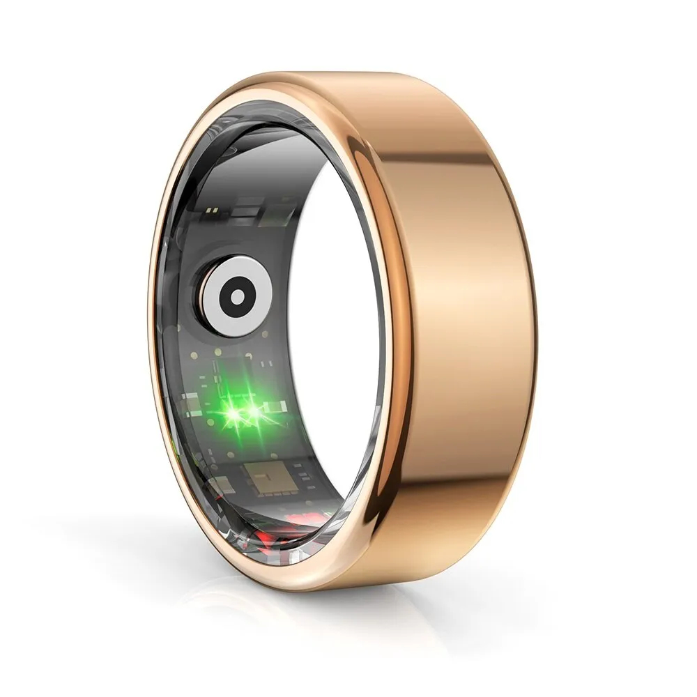Multifunkcionális intelligens gyűrű UIQ R02 Unisex, Bluetooth 5.0, HRV, edzésfigyelés, pulzus, oxigéntelítettség, stresszteszt, kalória, lépésszámláló és alvás, multi-sport, vízálló, 200 mAh, rozsdamentes acél, méret 19 mm, rózsaszín arany