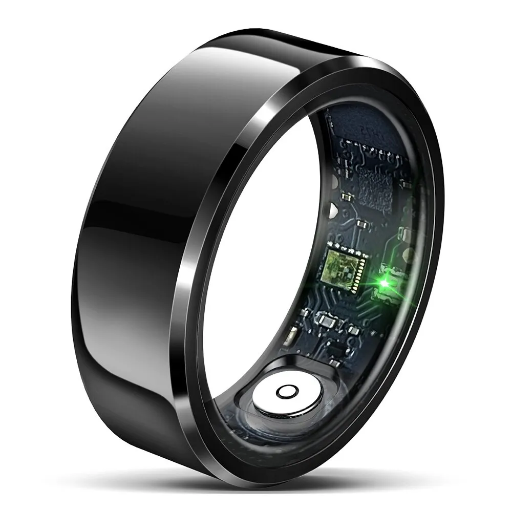 Multifunkcionális intelligens gyűrű UIQ R6 Unisex, Bluetooth 5.1, HRV, edzésfigyelés, pulzus, oxigéntelítettség, stresszteszt, kalória, lépésszámláló és alvás, multi-sport, vízálló, 18 mAh, rozsdamentes acél, méret 18 mm, fekete