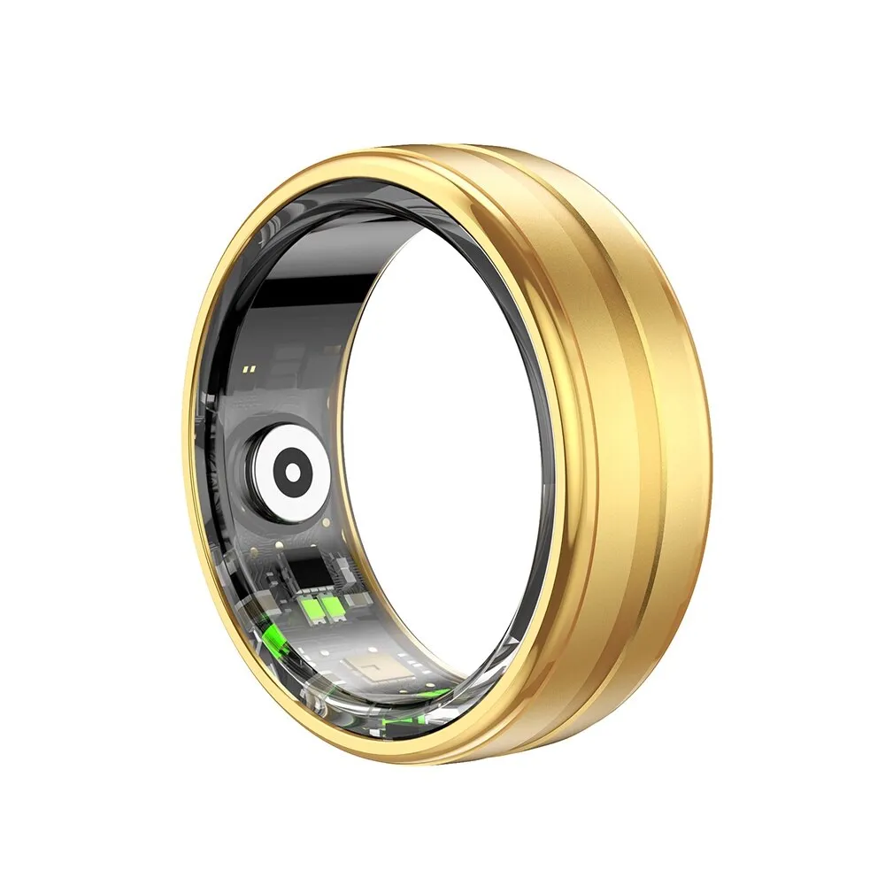 Multifunkcionális Smart Ring UIQ R06 Unisex, Bluetooth 5.0, Edzésfigyelés, Pulzus, Oxigéntelítettség, Stresszteszt, Kalória, Lépésszámláló és alvás, Multi-Sport, Vízálló, 200 mAh, Rozsdamentes acél, Méret 19,8 mm, Arany