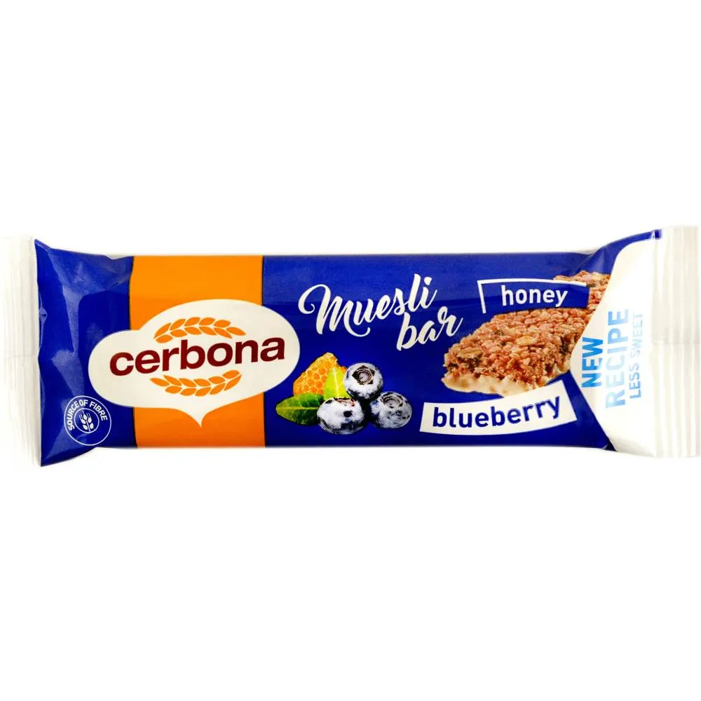 Müzliszelet áfonyával és Cerbona joghurttal, 20 g