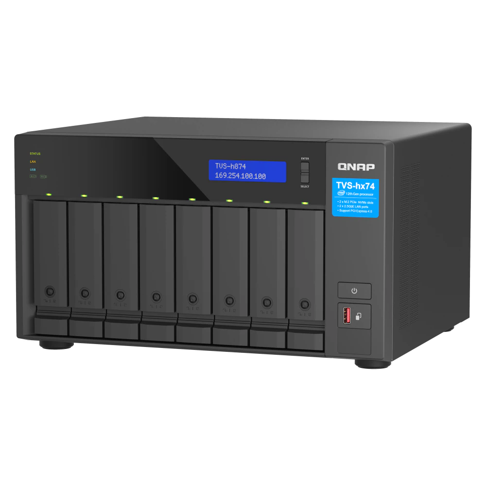 NAS Tower 8 Bay QNAP TVS-H874T, Intel Core i9, 64 GB DDR4, SATA, Ethernet 10 Gb/s, HDMI 1.4b