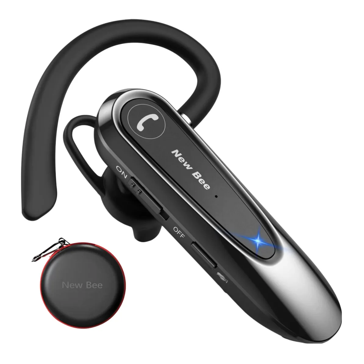 New Bee B45 Bluetooth 5.0 headset, kettős mikrofonnal, némítási móddal, 24 órás beszélgetési idővel, két eszközhöz való csatlakozással, kompatibilis IOS, Android rendszerrel