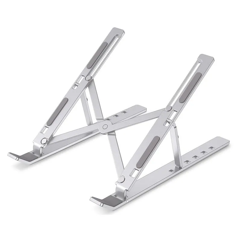 NEXTLY laptop/táblagép állvány íróasztalhoz, állítható magasságú - 6 dőlésszög, összecsukható, univerzális kompatibilitás 15-45cm, karcolásgátló, csúszásgátló, alumínium, ezüst