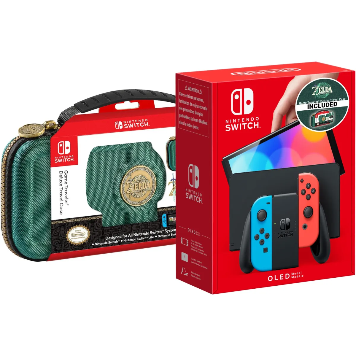 Nintendo Switch OLED konzol, Piros/Kék + The Legend of Zelda: Tears of the Kingdom hordtáska