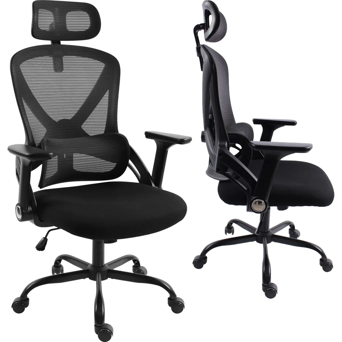 Olimp ergonomikus irodai szék, állítható magasságú, billenő mechanizmussal, fekete