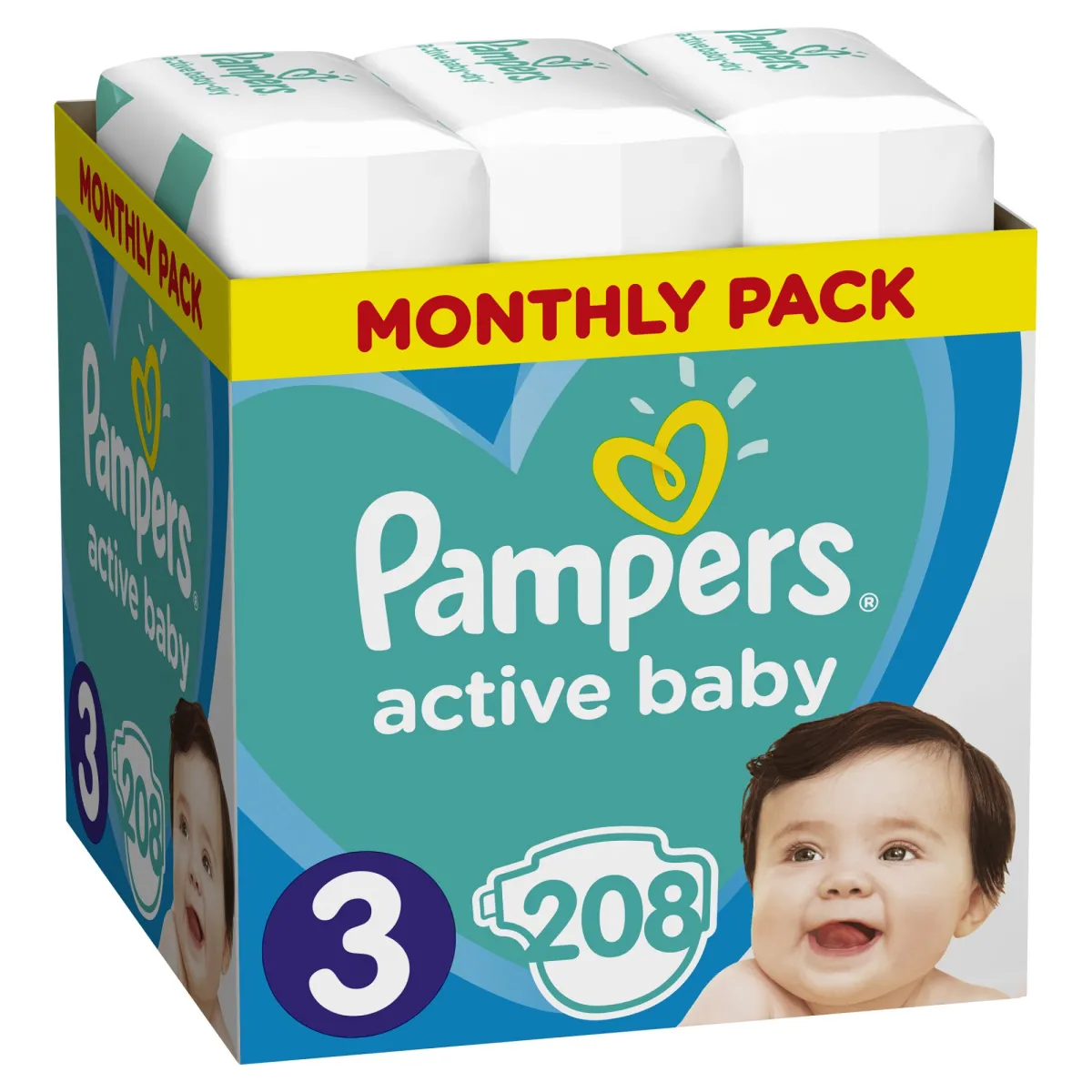 Pampers Active Baby pelenka, Midi 3, 6-10 kg, havi pelenkacsomag, 208 db