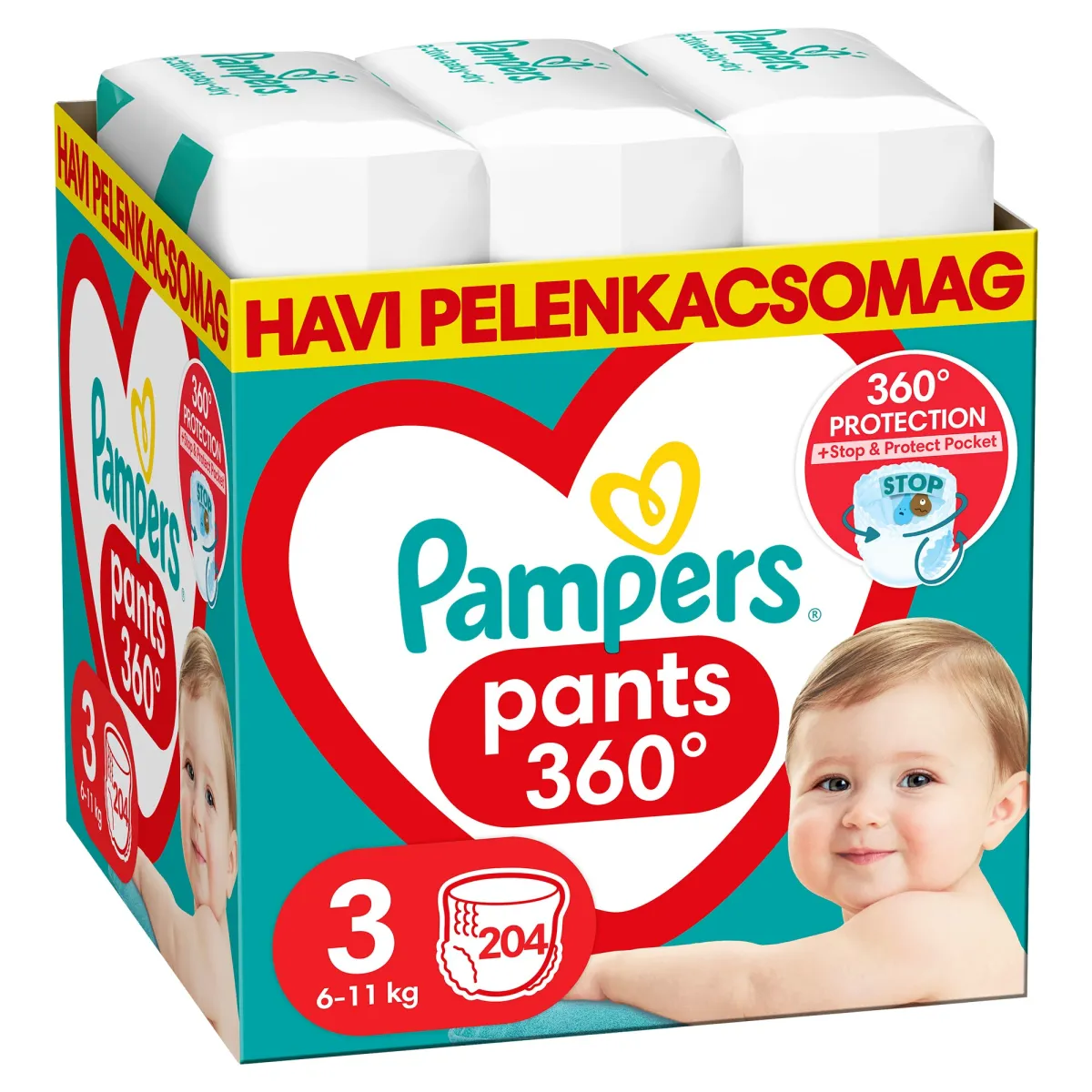 Pampers Pants bugyipelenka, Midi 3, 6-11 kg, havi pelenkacsomag, 204 db