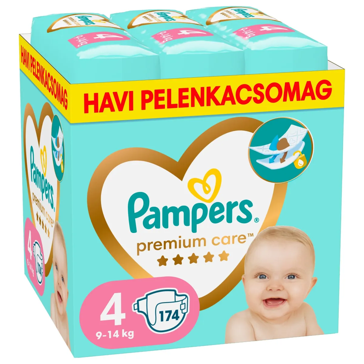 Pampers Premium Care pelenka, Maxi 4, 9-14 kg, havi pelenkacsomag, 174 db