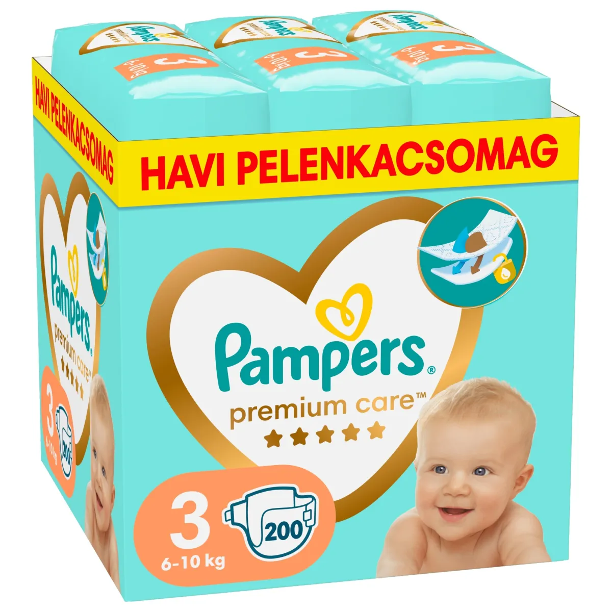 Pampers Premium Care pelenka, Midi 3, 6-10 kg, havi pelenkacsomag, 200 db