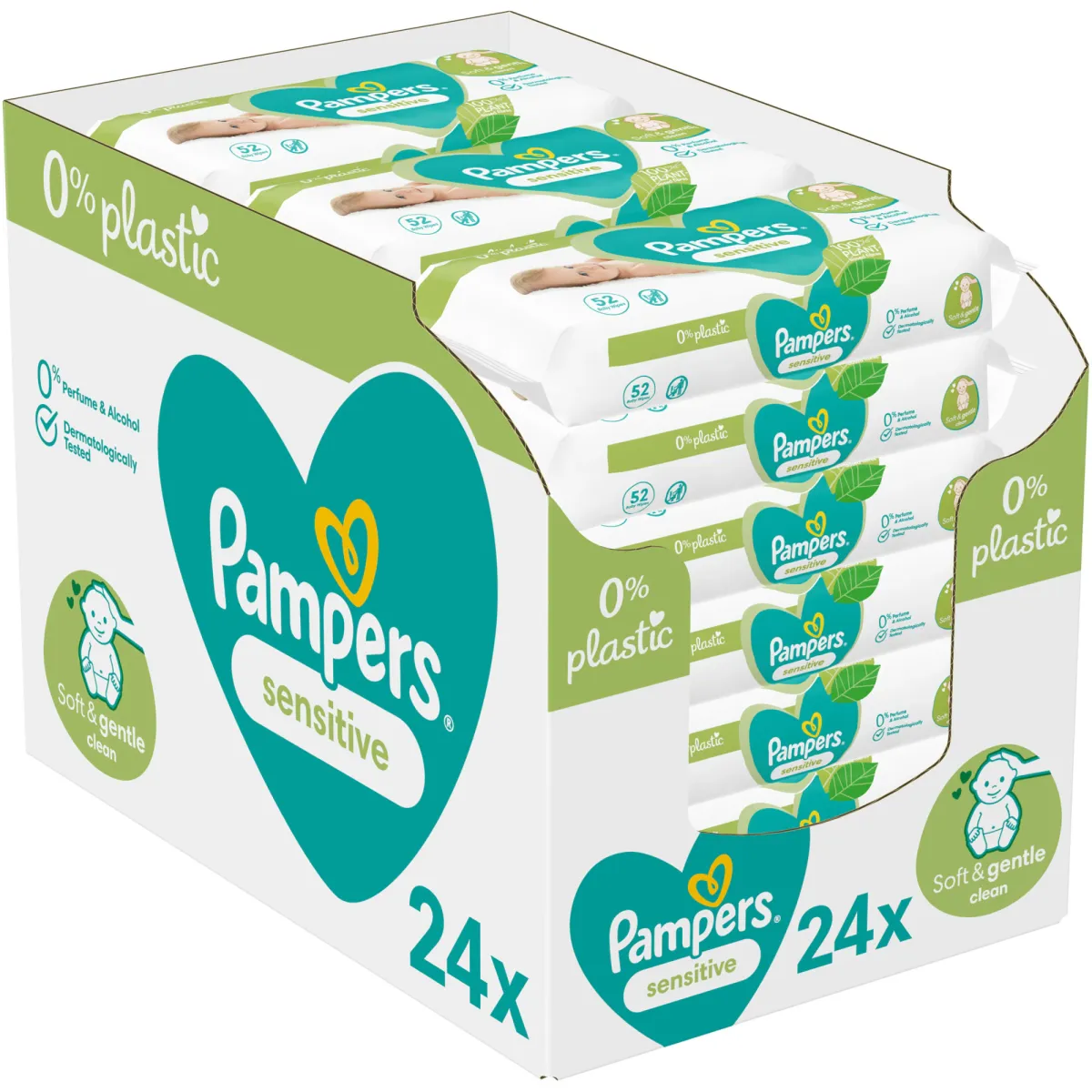 Pampers Sensitive műanyagmentes törlőkendő, 24x52 db