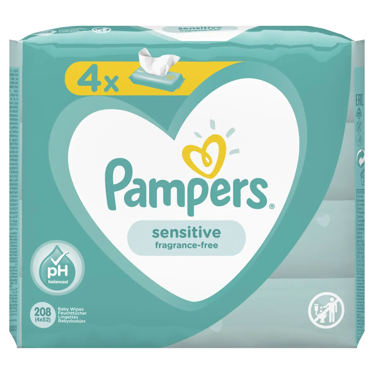 Pampers Sensitive nedves törlőkendő, 4x52 db