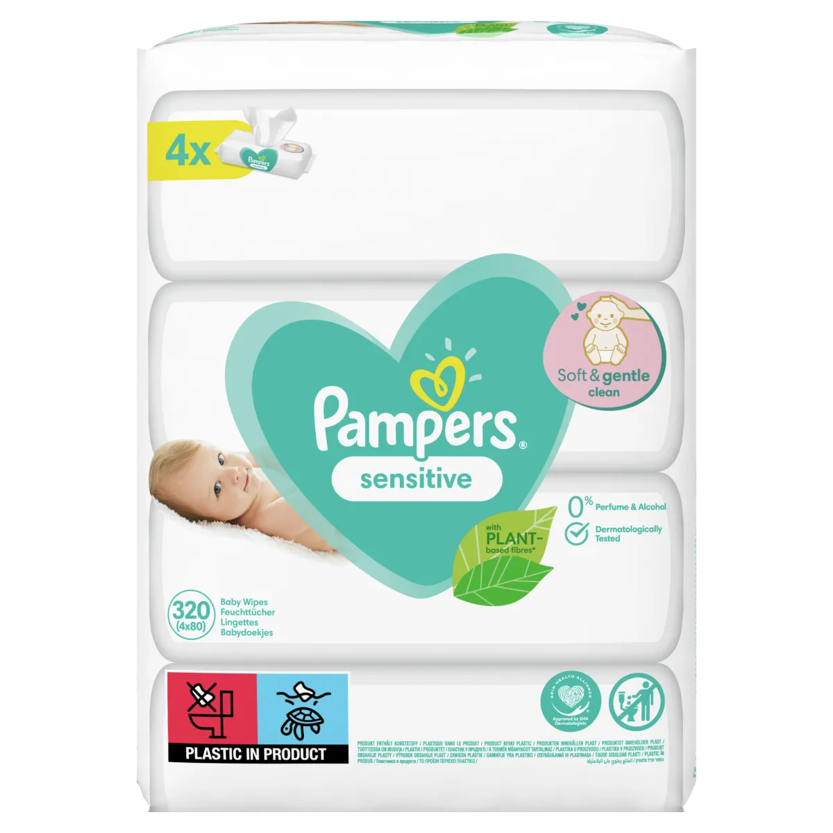 Pampers Sensitive nedves törlőkendő, 4x80 db